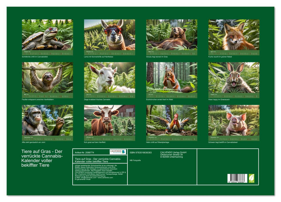Tiere auf Gras - Der verrückte Cannabis-Kalender voller bekiffter Tiere (CALVENDO Wandkalender 2026)