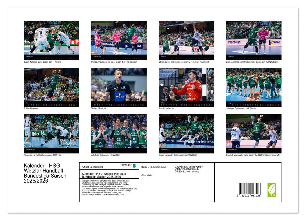 Kalender - HSG Wetzlar Handball Bundesliga Saison 2025/2026 (CALVENDO Wandkalender 2026)