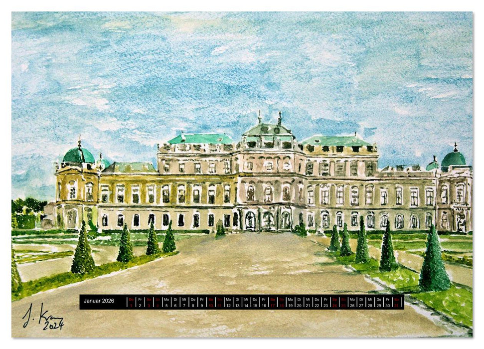 Wien in stillen Aquarellen (CALVENDO Premium Wandkalender 2026)