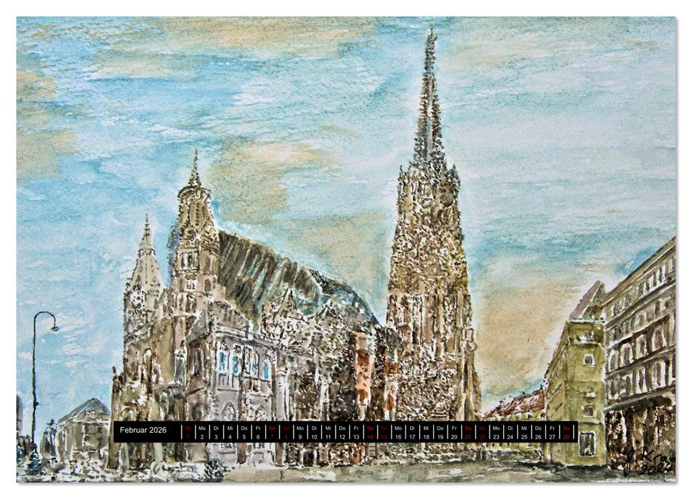 Wien in stillen Aquarellen (CALVENDO Premium Wandkalender 2026)