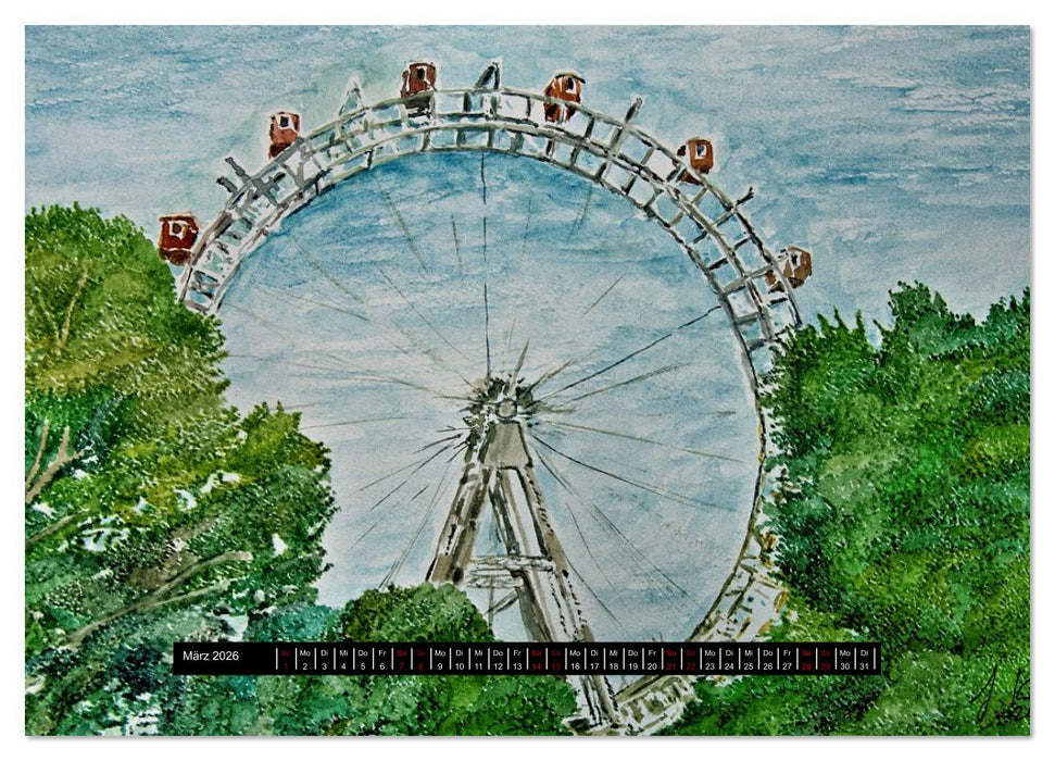 Wien in stillen Aquarellen (CALVENDO Premium Wandkalender 2026)