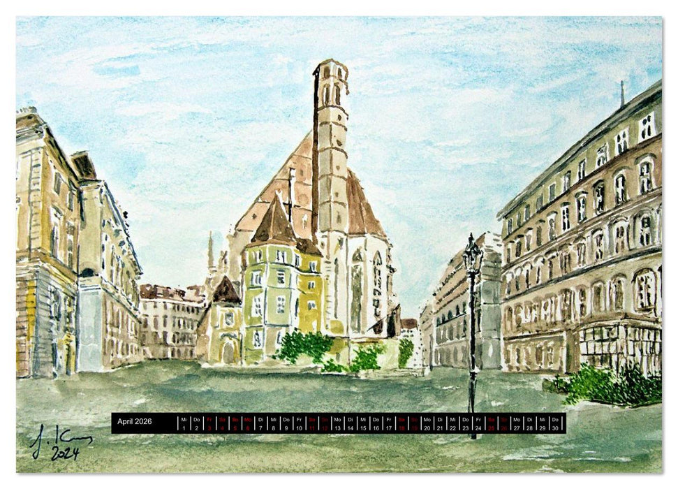 Wien in stillen Aquarellen (CALVENDO Premium Wandkalender 2026)