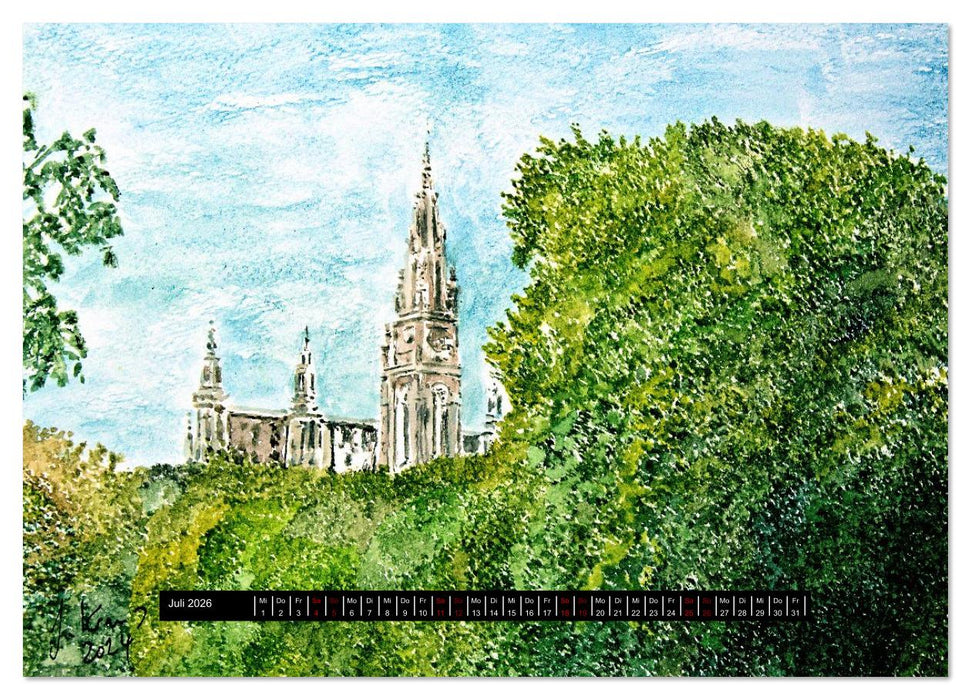 Wien in stillen Aquarellen (CALVENDO Premium Wandkalender 2026)