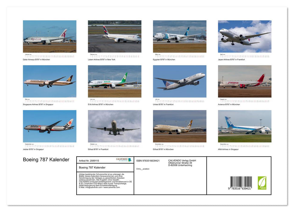 Boeing 787 Kalender (CALVENDO Wandkalender 2026)