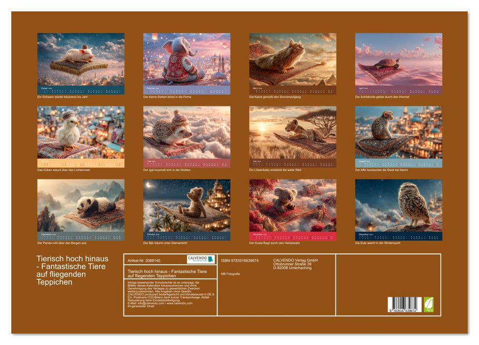 Tierisch hoch hinaus - Fantastische Tiere auf fliegenden Teppichen (CALVENDO Wandkalender 2026)