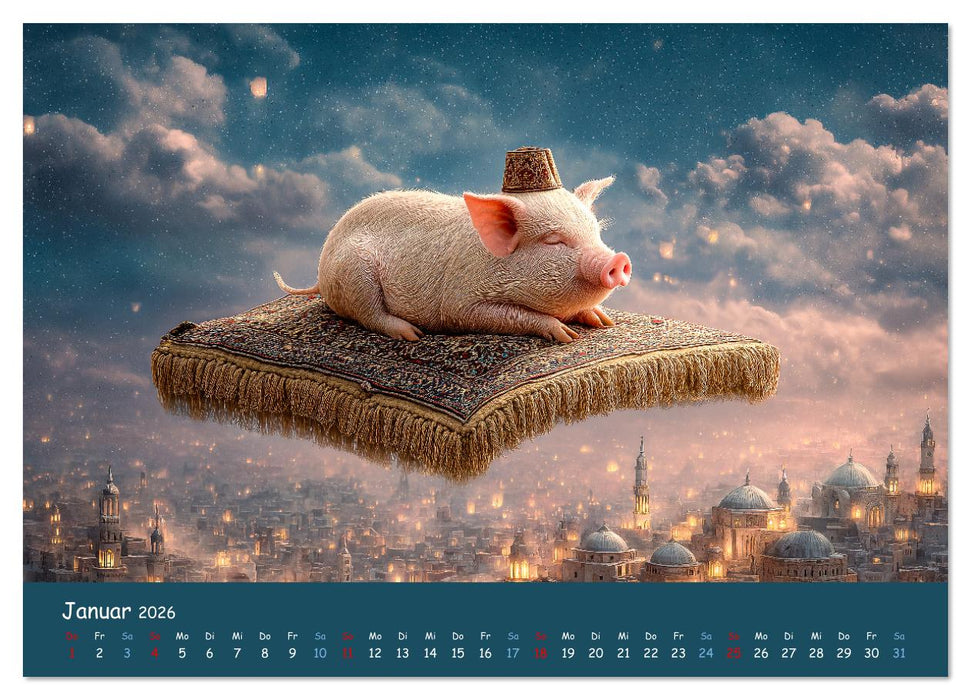Tierisch hoch hinaus - Fantastische Tiere auf fliegenden Teppichen (CALVENDO Wandkalender 2026)