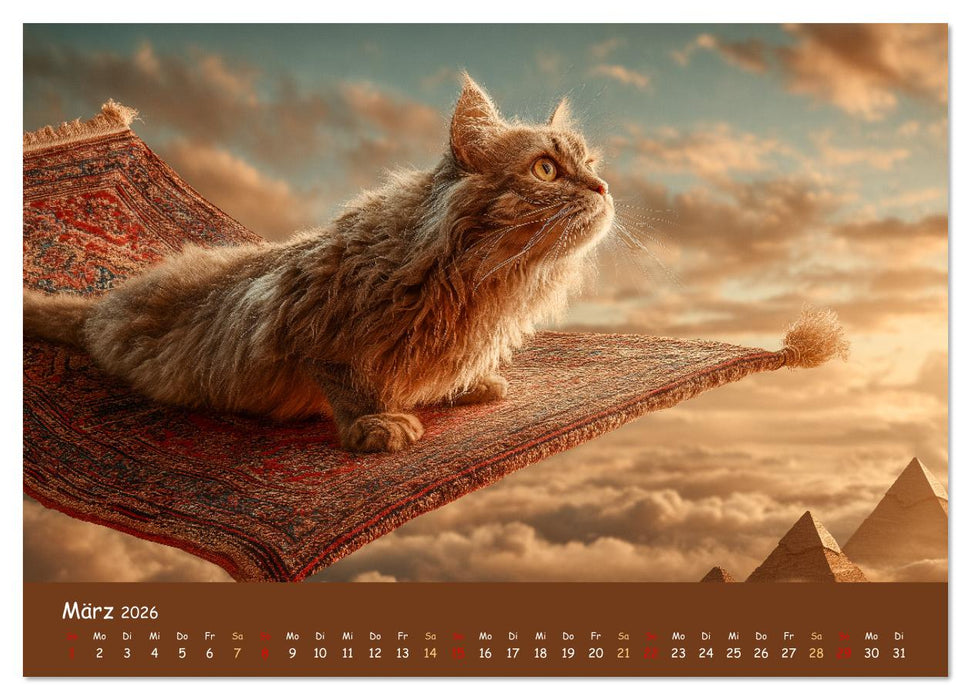 Tierisch hoch hinaus - Fantastische Tiere auf fliegenden Teppichen (CALVENDO Wandkalender 2026)