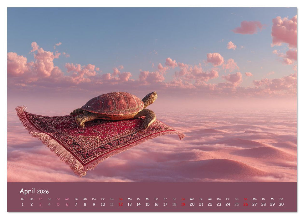 Tierisch hoch hinaus - Fantastische Tiere auf fliegenden Teppichen (CALVENDO Wandkalender 2026)