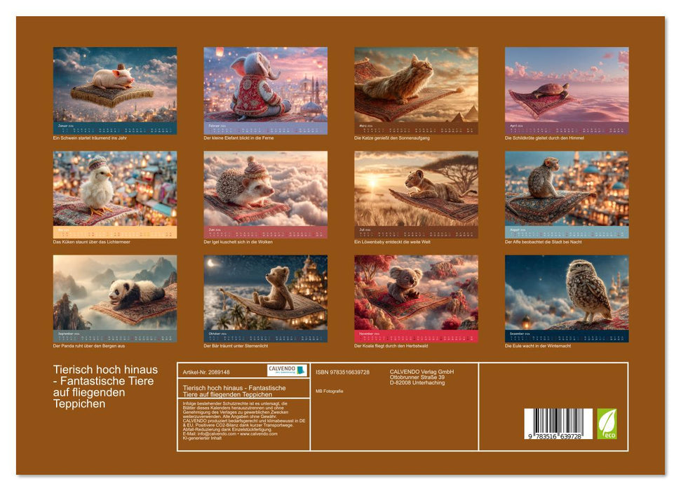 Tierisch hoch hinaus - Fantastische Tiere auf fliegenden Teppichen (CALVENDO Premium Wandkalender 2026)