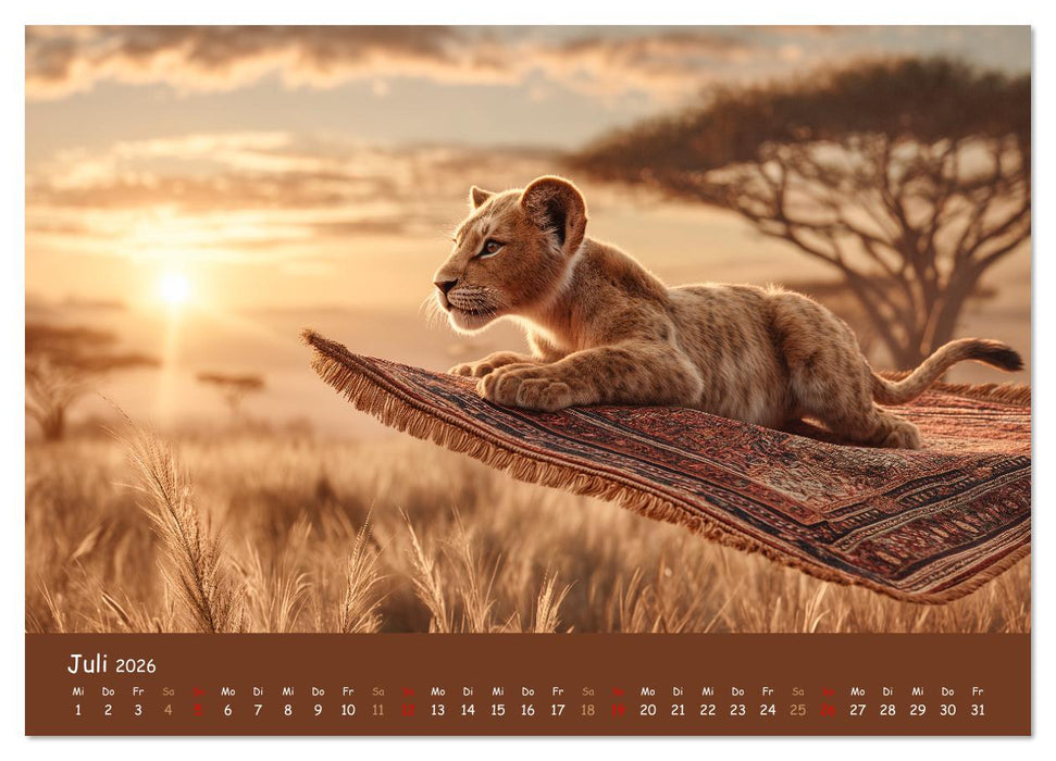 Tierisch hoch hinaus - Fantastische Tiere auf fliegenden Teppichen (CALVENDO Premium Wandkalender 2026)