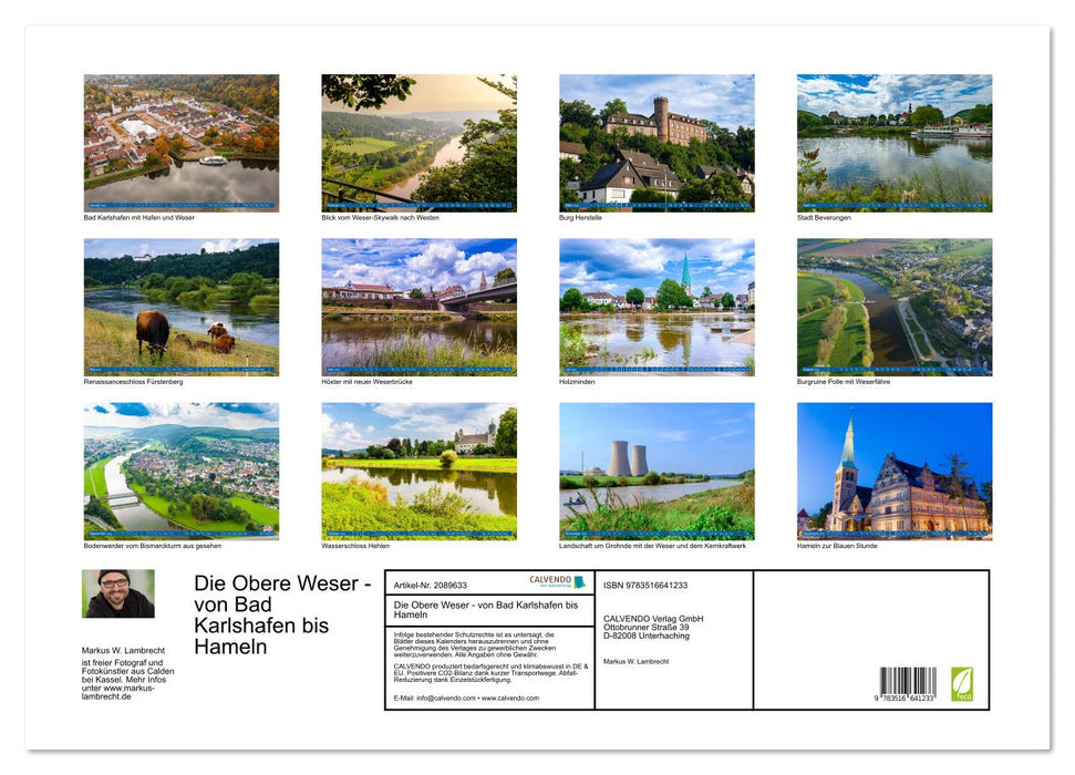 Die Obere Weser - von Bad Karlshafen bis Hameln (CALVENDO Wandkalender 2026)