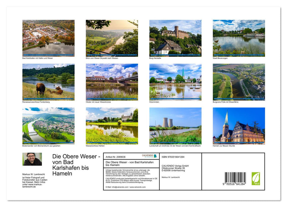 Die Obere Weser - von Bad Karlshafen bis Hameln (CALVENDO Premium Wandkalender 2026)