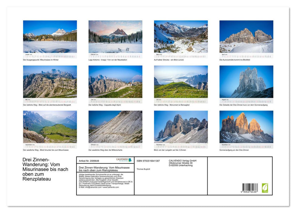 Drei Zinnen-Wanderung: Vom Misurinasee bis nach oben zum Rienzplateau (CALVENDO Wandkalender 2026)