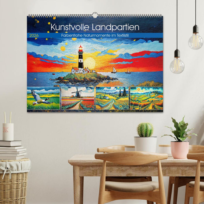 Kunstvolle Landpartien - Farbenfrohe Naturmomente im Textilstil (CALVENDO Wandkalender 2026)