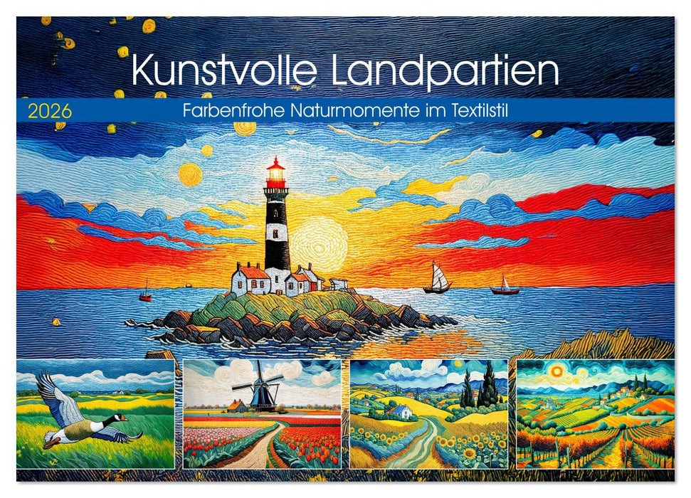 Kunstvolle Landpartien - Farbenfrohe Naturmomente im Textilstil (CALVENDO Wandkalender 2026)