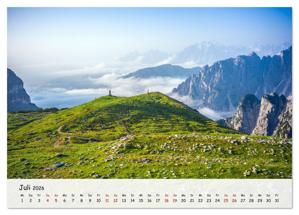 Drei Zinnen-Wanderung: Vom Misurinasee bis nach oben zum Rienzplateau (CALVENDO Premium Wandkalender 2026)