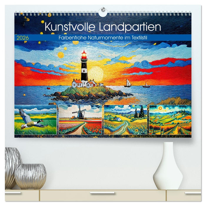 Kunstvolle Landpartien - Farbenfrohe Naturmomente im Textilstil (CALVENDO Premium Wandkalender 2026)