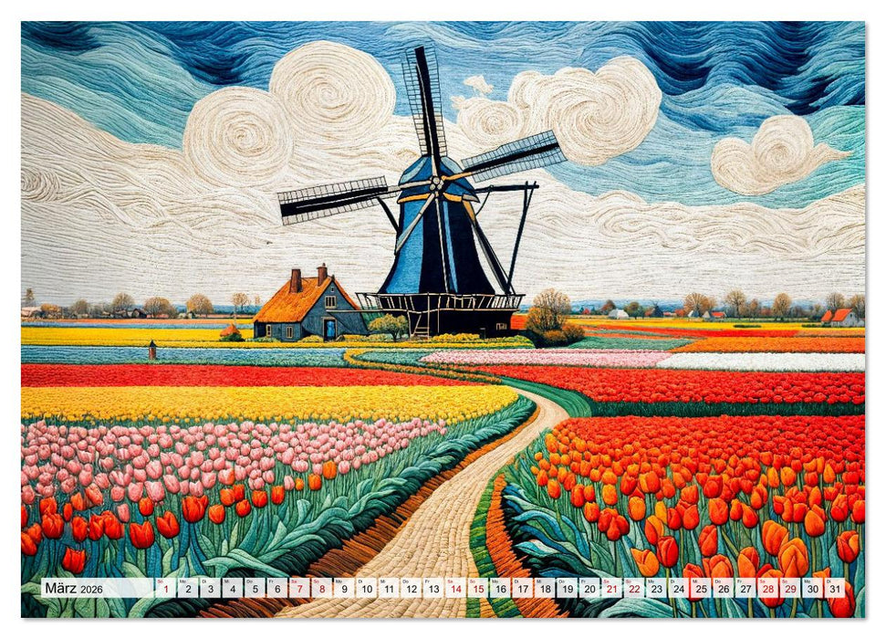 Kunstvolle Landpartien - Farbenfrohe Naturmomente im Textilstil (CALVENDO Premium Wandkalender 2026)