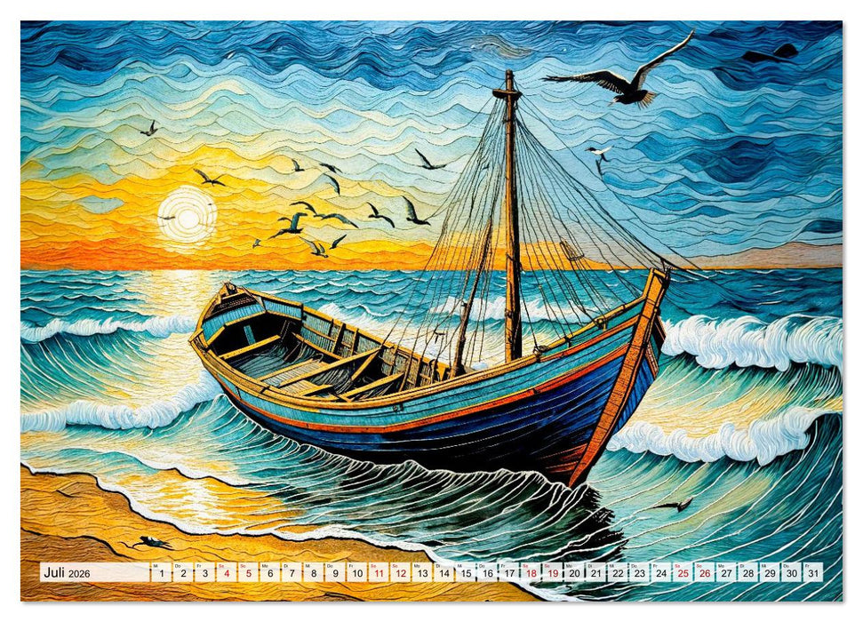 Kunstvolle Landpartien - Farbenfrohe Naturmomente im Textilstil (CALVENDO Premium Wandkalender 2026)