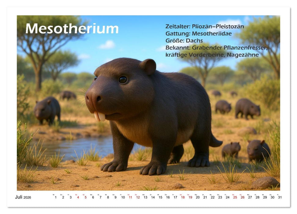 Urige Paläofauna prähistorisch und niedlich (CALVENDO Premium Wandkalender 2026)