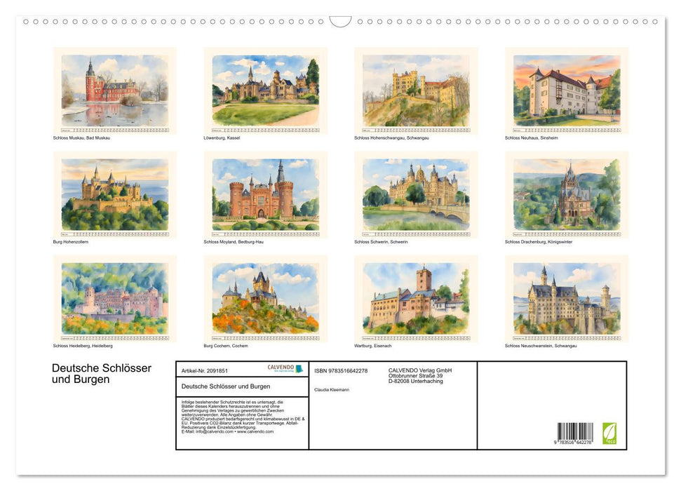 Deutsche Schlösser und Burgen (CALVENDO Wandkalender 2026)