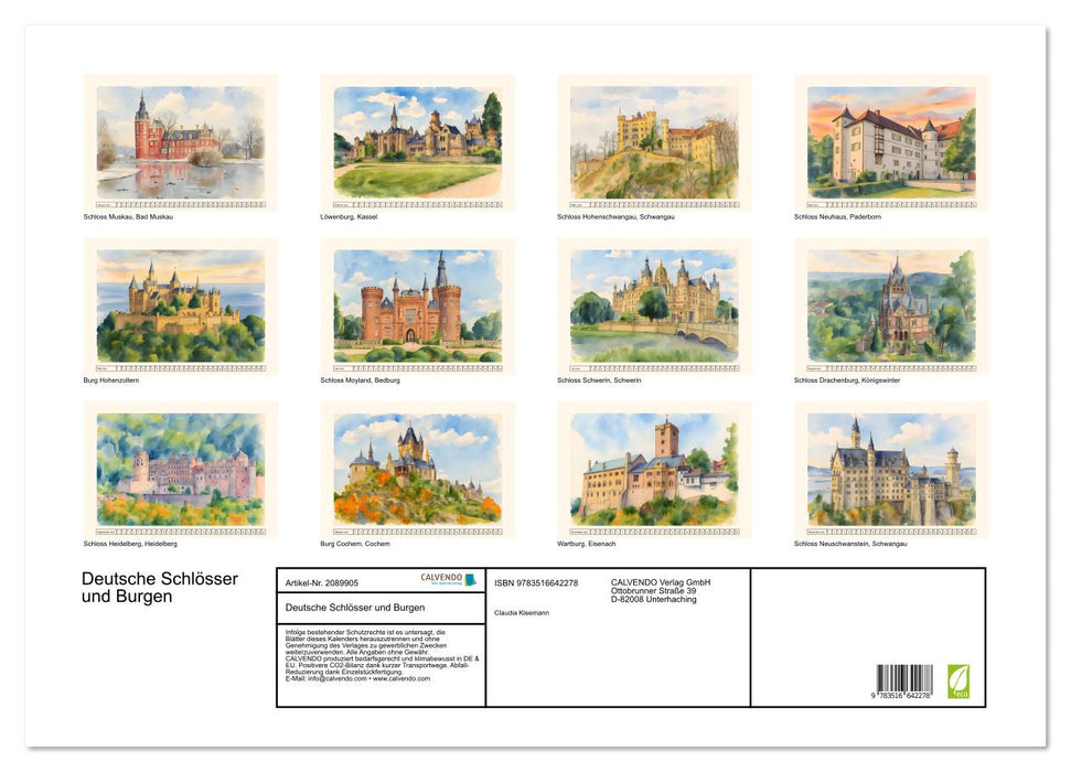 Deutsche Schlösser und Burgen (CALVENDO Wandkalender 2026)