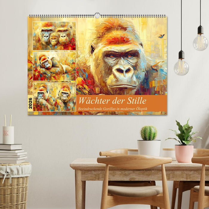 Wächter der Stille. Beeindruckende Gorillas in moderner Öloptik (CALVENDO Wandkalender 2026)