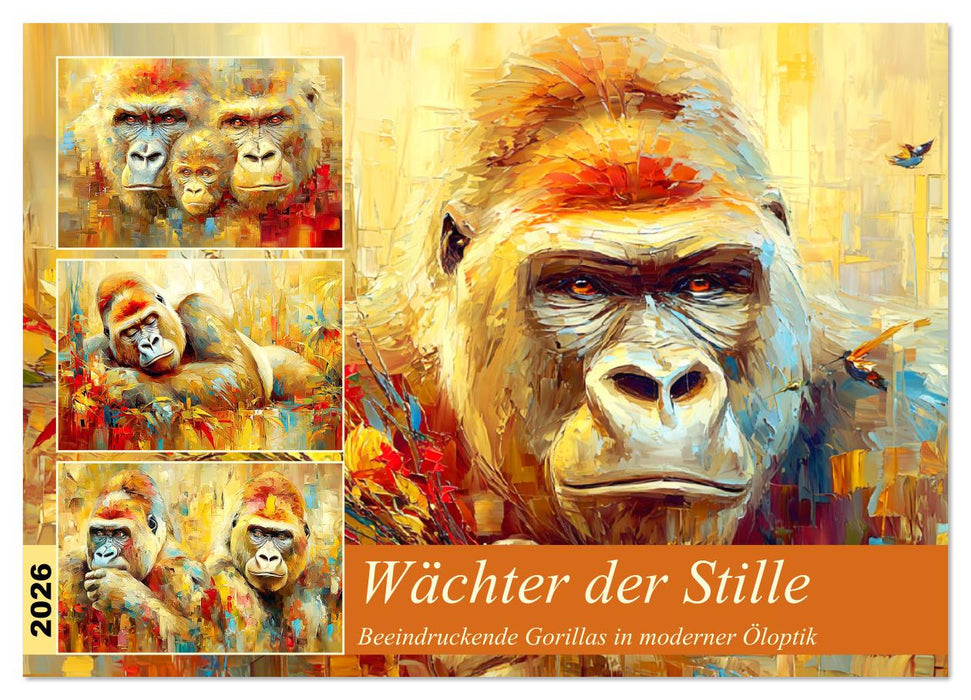 Wächter der Stille. Beeindruckende Gorillas in moderner Öloptik (CALVENDO Wandkalender 2026)
