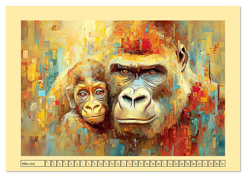Wächter der Stille. Beeindruckende Gorillas in moderner Öloptik (CALVENDO Wandkalender 2026)