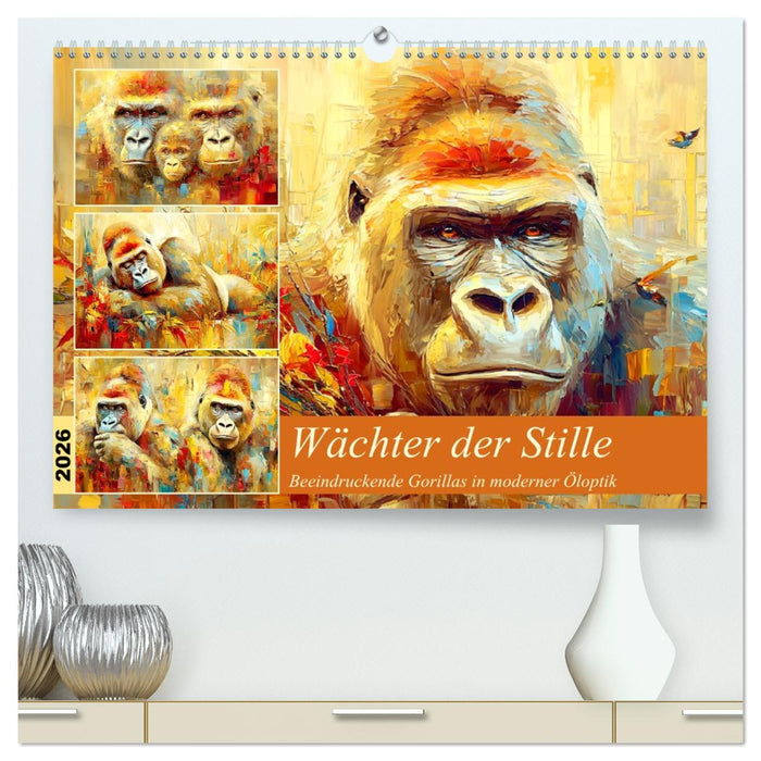 Wächter der Stille. Beeindruckende Gorillas in moderner Öloptik (CALVENDO Premium Wandkalender 2026)