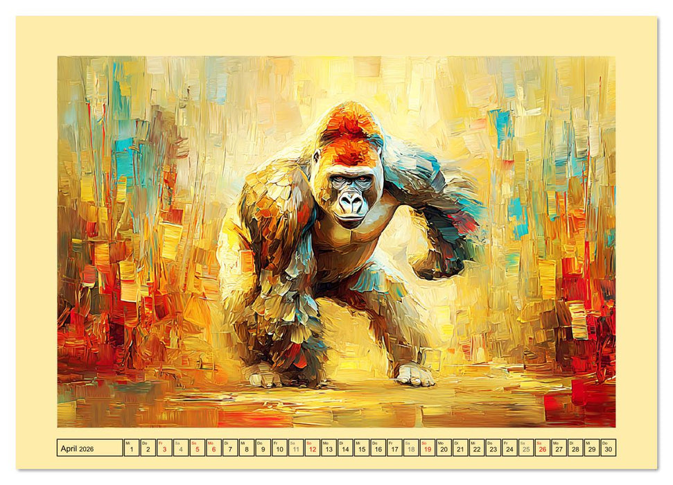 Wächter der Stille. Beeindruckende Gorillas in moderner Öloptik (CALVENDO Premium Wandkalender 2026)
