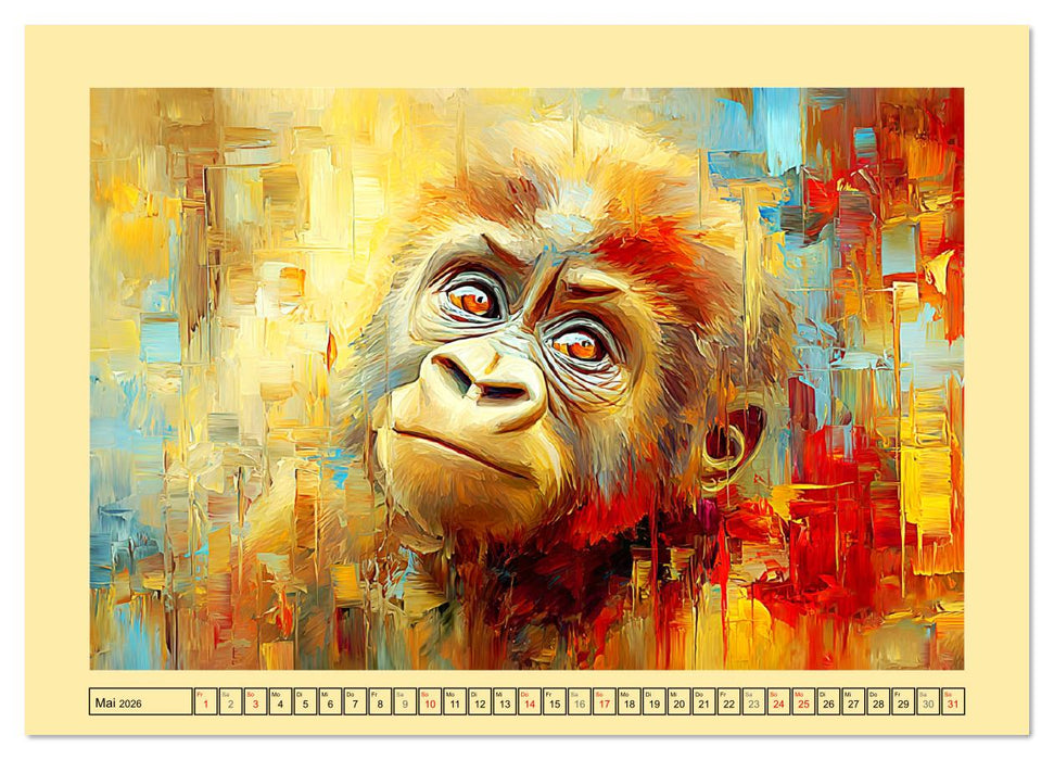 Wächter der Stille. Beeindruckende Gorillas in moderner Öloptik (CALVENDO Premium Wandkalender 2026)