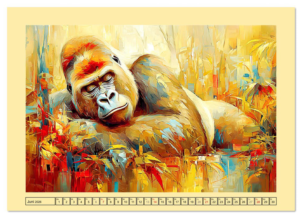 Wächter der Stille. Beeindruckende Gorillas in moderner Öloptik (CALVENDO Premium Wandkalender 2026)