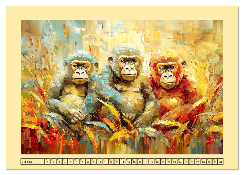 Wächter der Stille. Beeindruckende Gorillas in moderner Öloptik (CALVENDO Premium Wandkalender 2026)