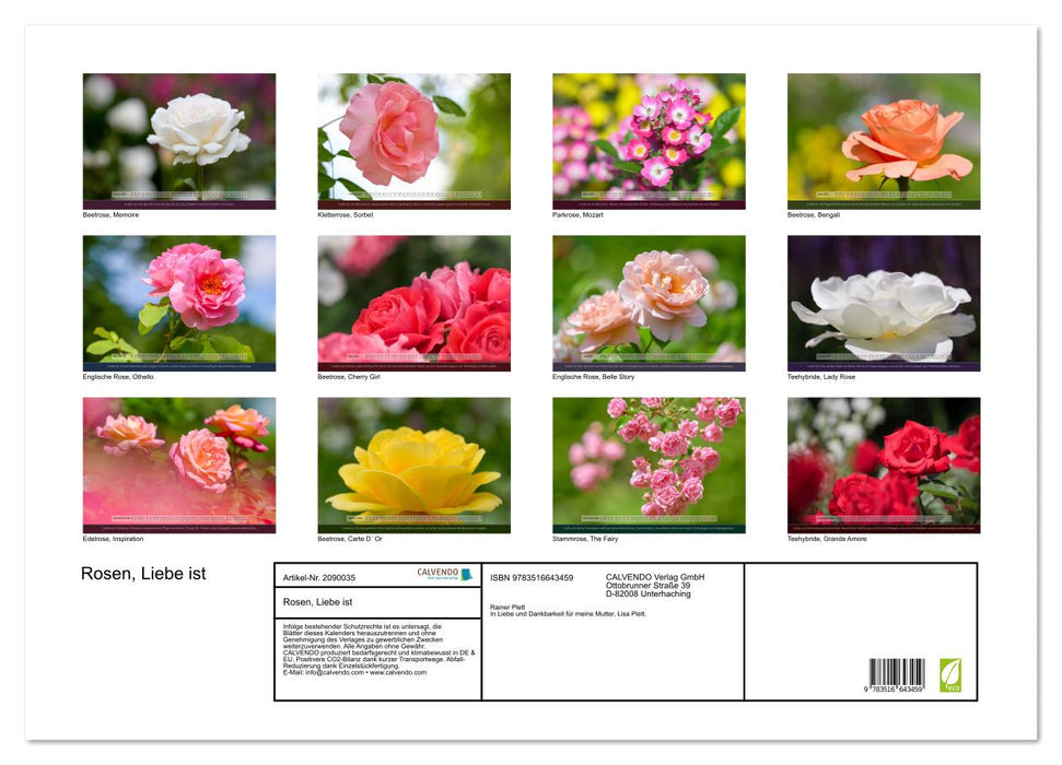 Rosen, Liebe ist (CALVENDO Wandkalender 2026)
