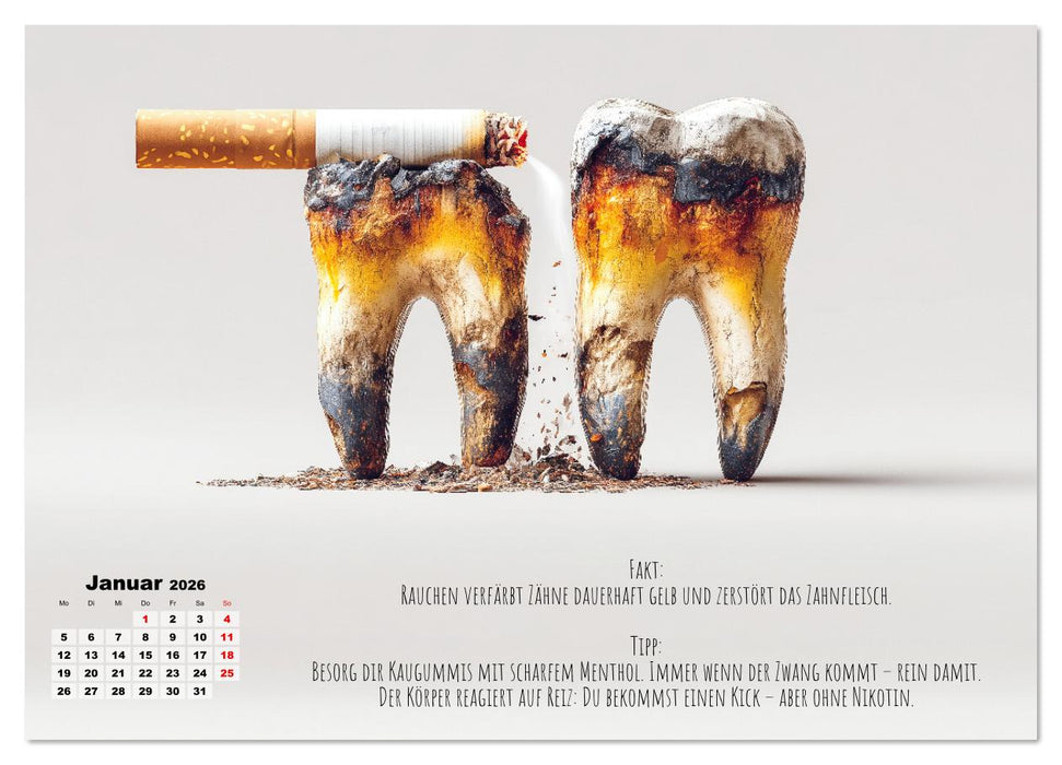 Nichtraucher Kalender - Rauchfrei werden mit Fakten und Tipps für Raucher (CALVENDO Wandkalender 2026)