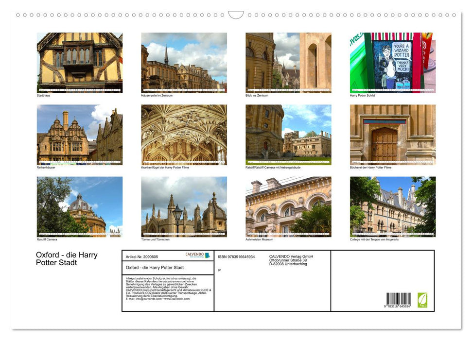Oxford - die Harry Potter Stadt (CALVENDO Wandkalender 2026)