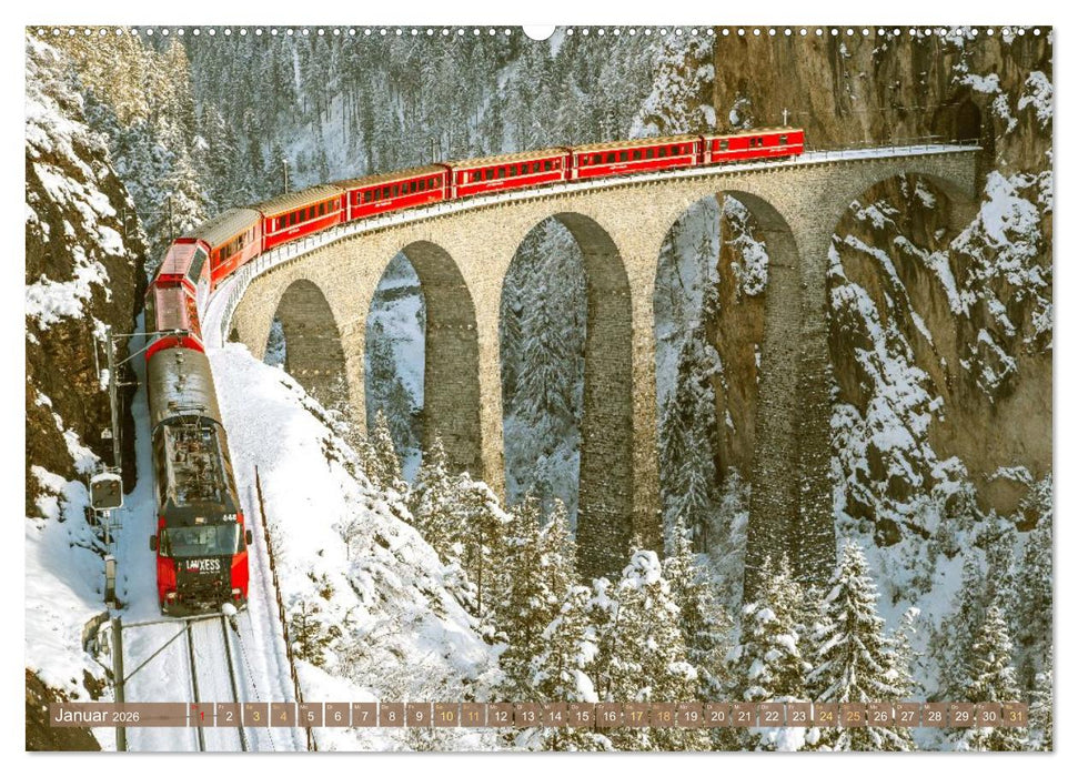 Im Zug durch Schweizer Berge (CALVENDO Premium Wandkalender 2026)