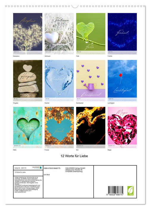 12 Worte für Liebe (CALVENDO Premium Wandkalender 2026)