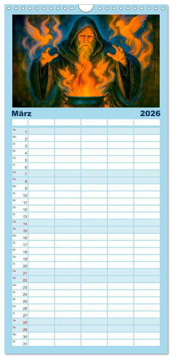 Magische Meister - Kalender über Zauberer und ihre Kräfte (CALVENDO Familienplaner 2026)