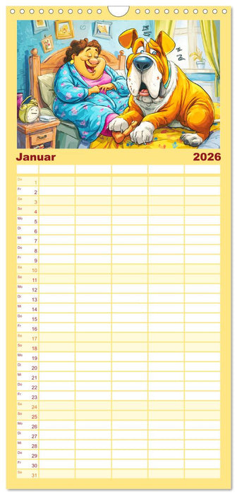 Frauchen und Hund. Witzige Cartoons vom täglichen Chaos (CALVENDO Familienplaner 2026)