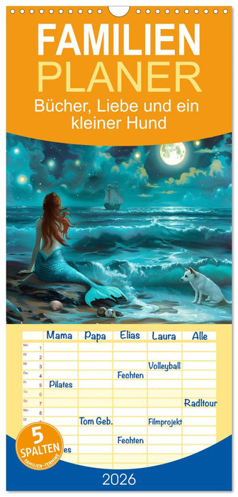 Bücher, Liebe und ein kleiner Hund (CALVENDO Familienplaner 2026)