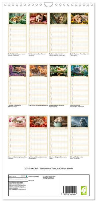 GUTE NACHT - Schlafende Tiere, traumhaft schön (CALVENDO Familienplaner 2026)