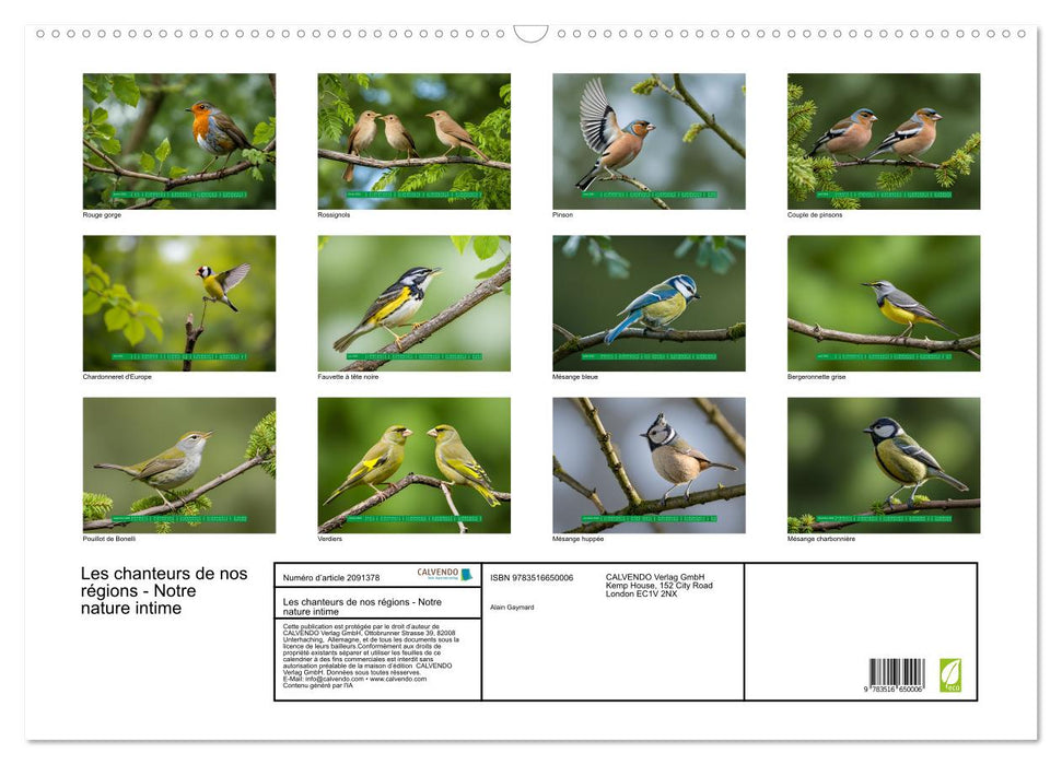 Les chanteurs de nos régions - Notre nature intime (CALVENDO Calendrier mensuel 2026)