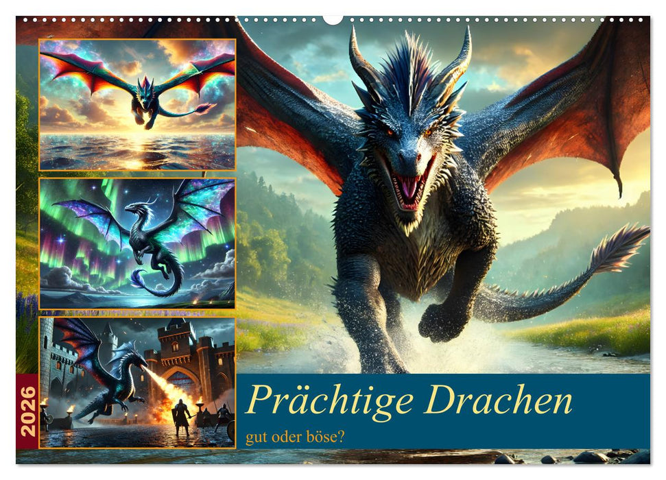 Prächtige Drachen, gut oder böse? (CALVENDO Wandkalender 2026)