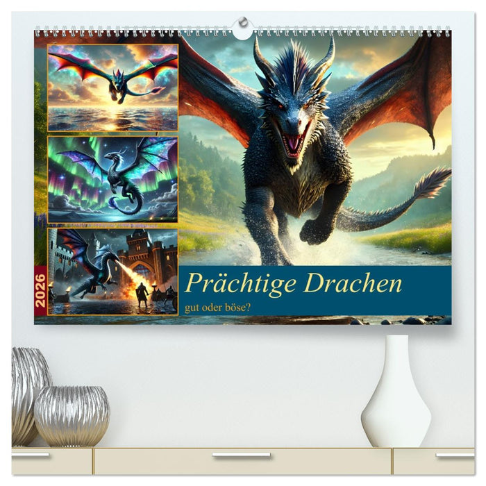 Prächtige Drachen, gut oder böse? (CALVENDO Premium Wandkalender 2026)