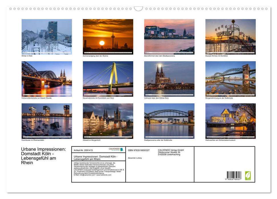 Urbane Impressionen: Domstadt Köln - Lebensgefühl am Rhein (CALVENDO Wandkalender 2026)