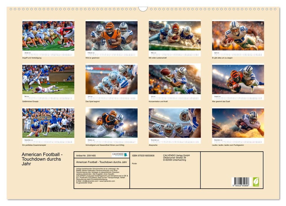 American Football - Touchdown durchs Jahr (CALVENDO Wandkalender 2026)