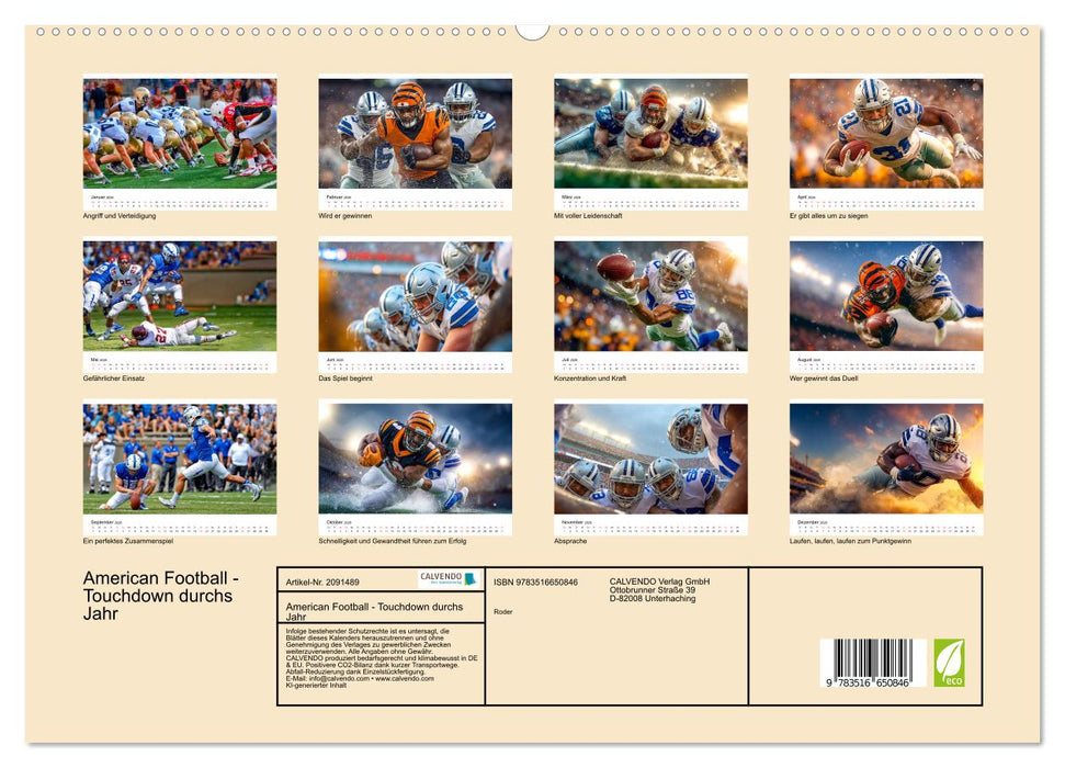 American Football - Touchdown durchs Jahr (CALVENDO Premium Wandkalender 2026)