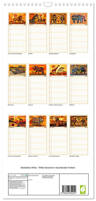 Abstraktes Afrika - Wilde Savanne in leuchtenden Farben (CALVENDO Familienplaner 2026)